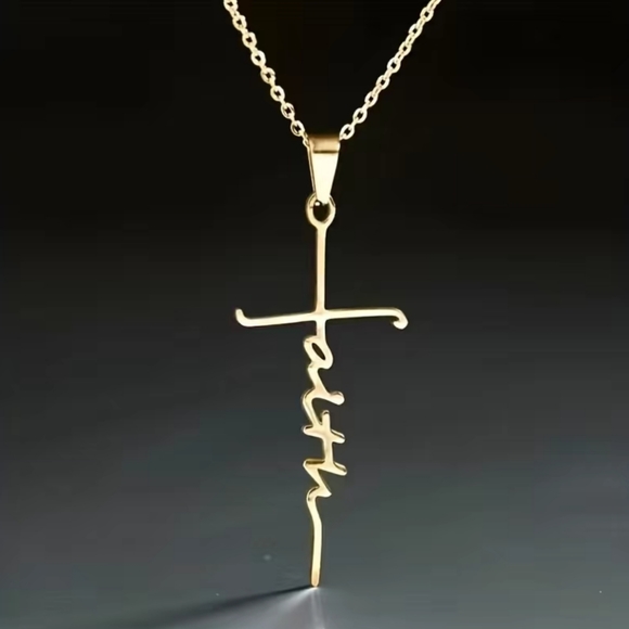 Gold FAITH Pendant Necklace - Picture 1 of 5